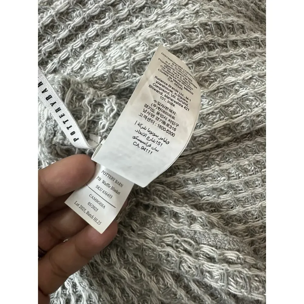 Pottery Barn Waffle Weave Blanket King Gray Cotton Blend